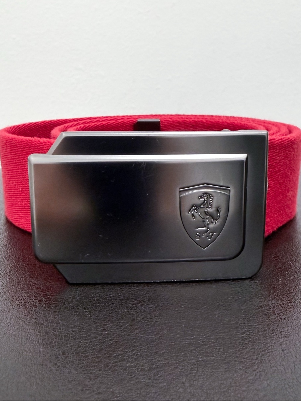 Scuderia Ferrari Puma Red Webbed Metal Buckle Logo Mens Belt One Size Fits All